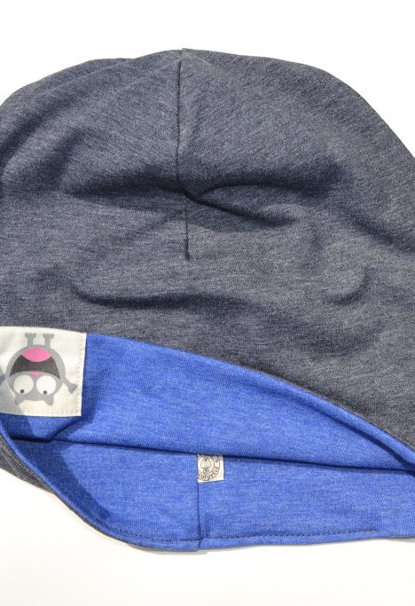 Pavasarinė kepurė 'MANO NUOTAIKA' Dvipusė Mėlyna-Pilka